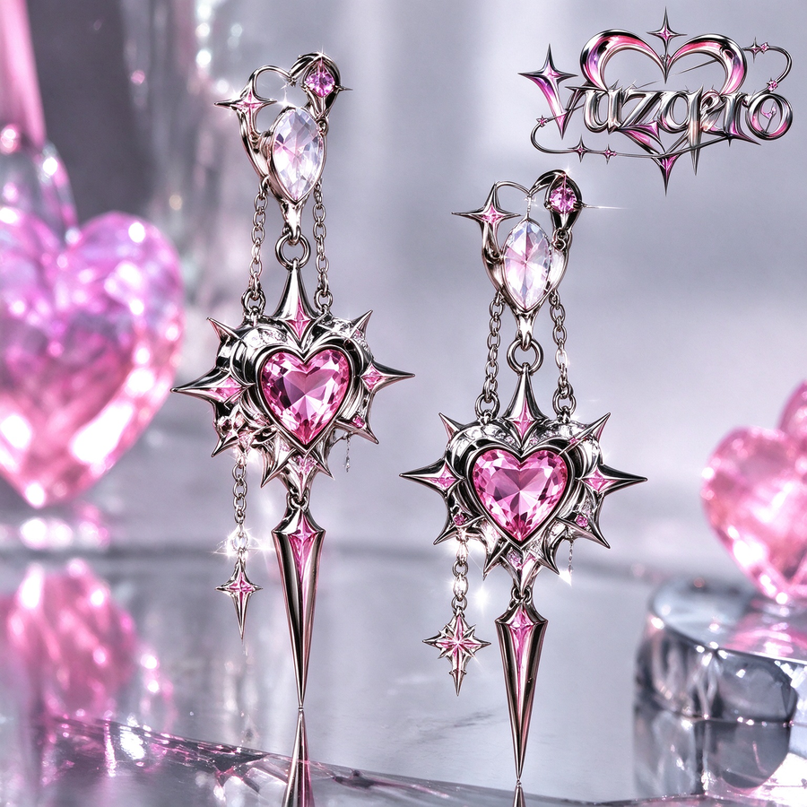 Dagger Heart Star Drop Earrings