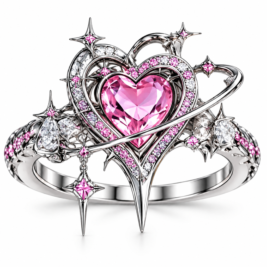 Pink Heart Star Stackable Ring