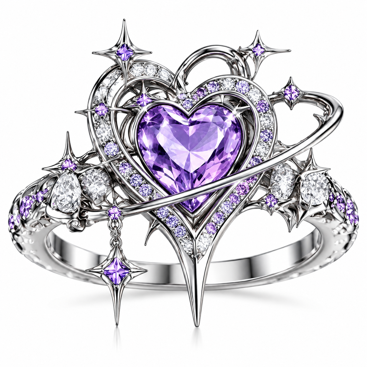 Pink Heart Star Stackable Ring