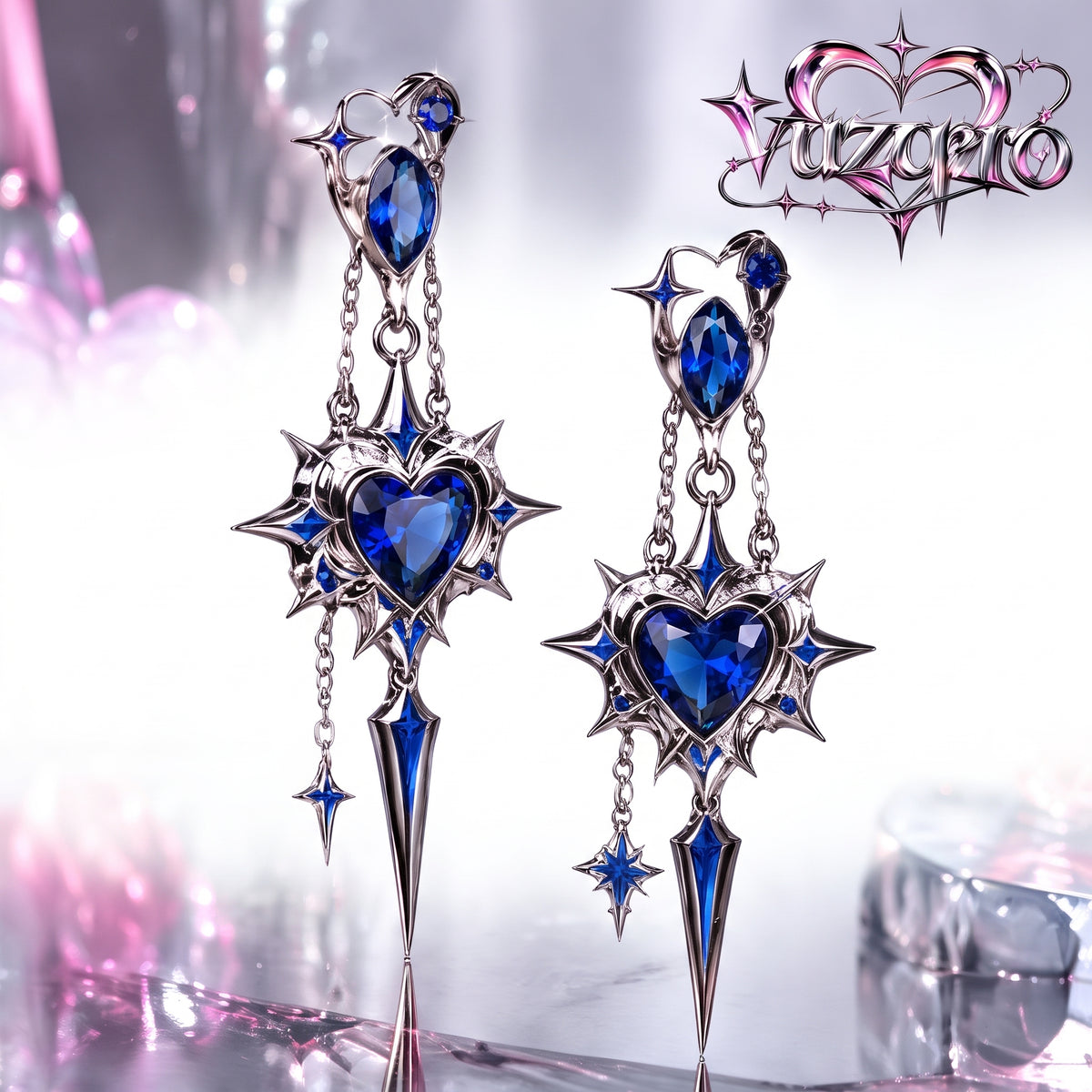 Dagger Heart Star Drop Earrings