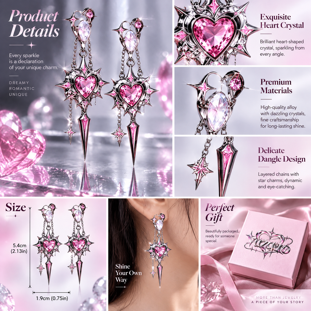 Dagger Heart Star Drop Earrings