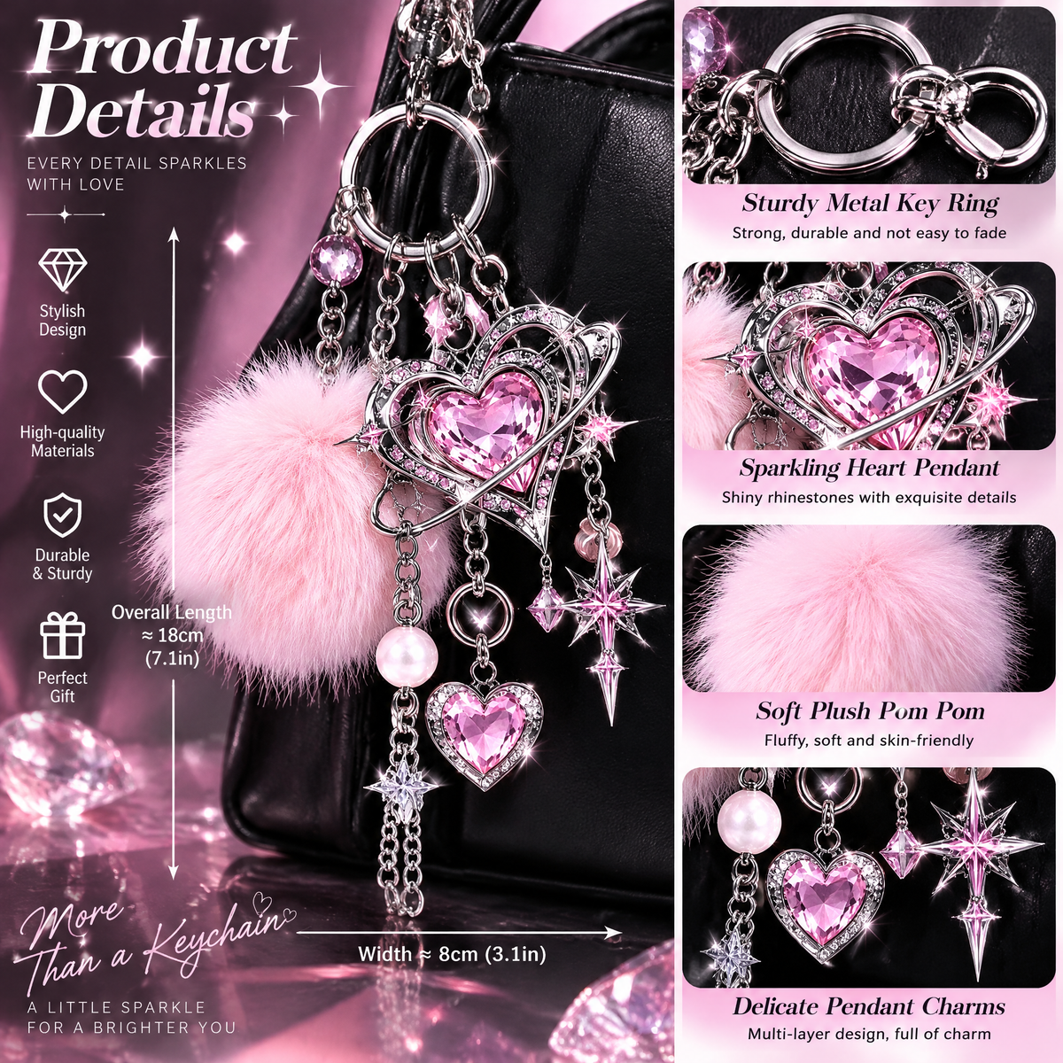 Fluffy Pom-pom Heart Bag Charm
