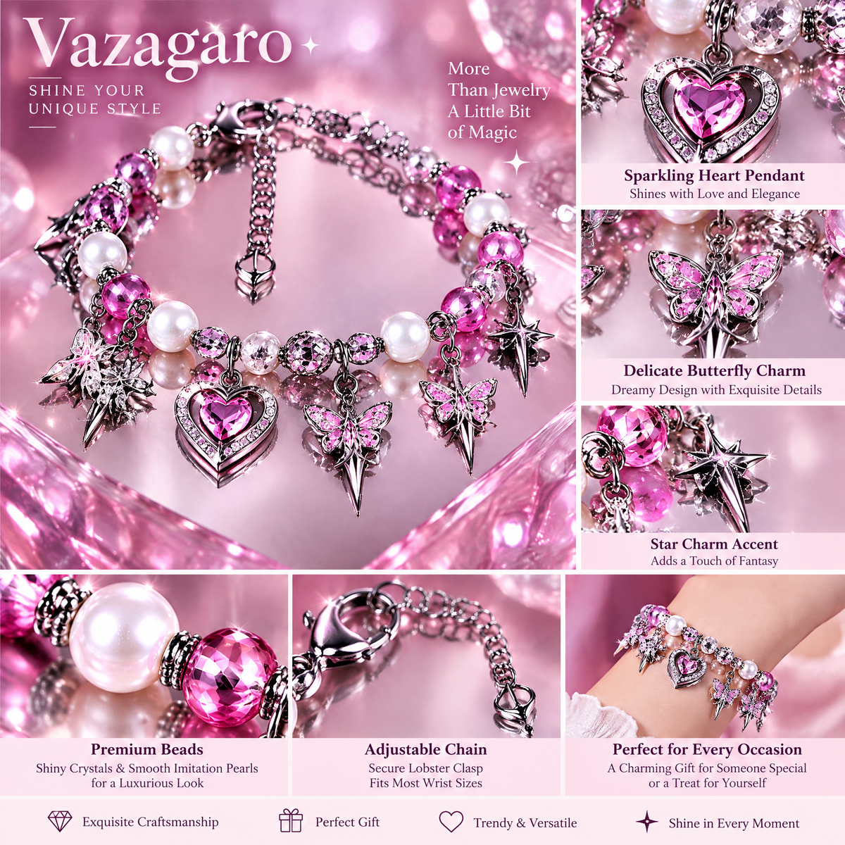 Pearl Heart Star Bracelet