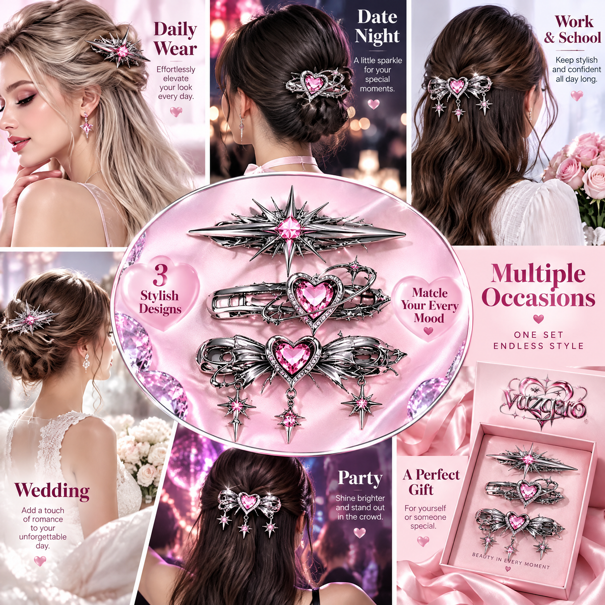 Star & Heart Hair Clips Set