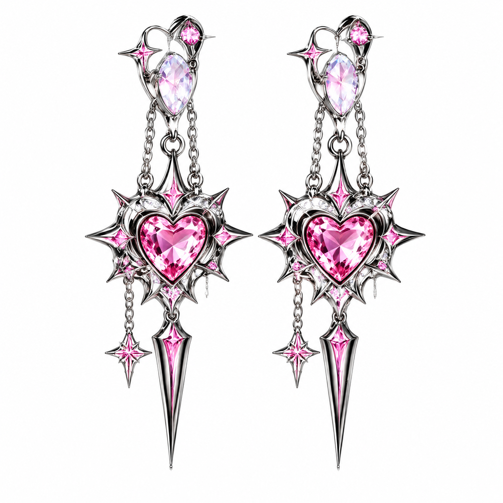 Dagger Heart Star Drop Earrings