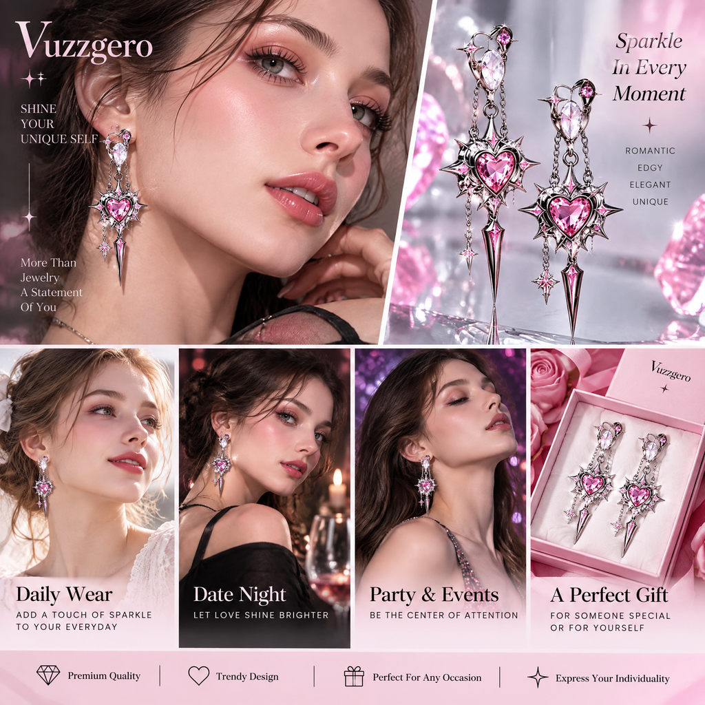 Dagger Heart Star Drop Earrings