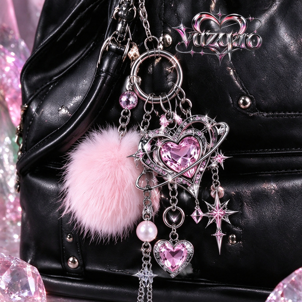 Fluffy Pom-pom Heart Bag Charm