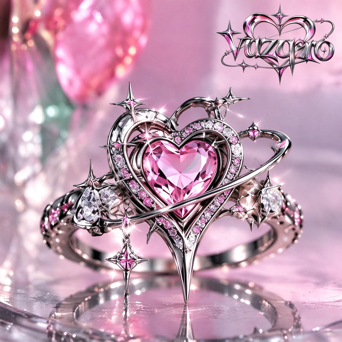 Pink Heart Star Stackable Ring