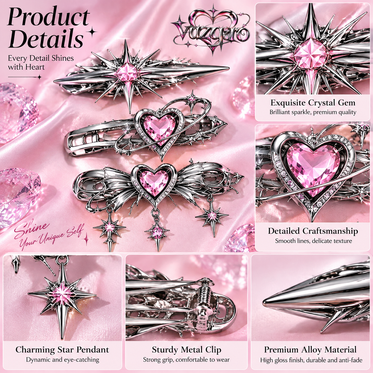Star & Heart Hair Clips Set