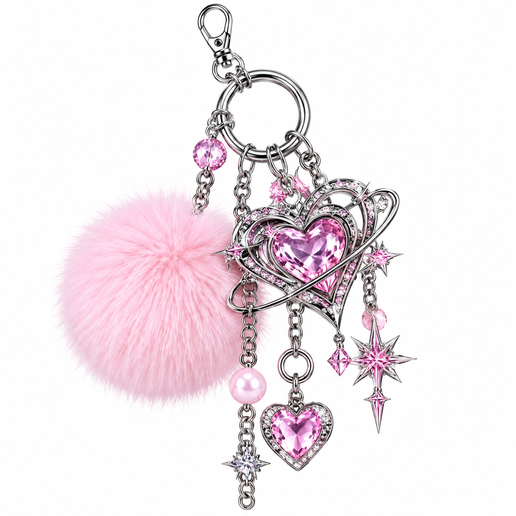 Fluffy Pom-pom Heart Bag Charm