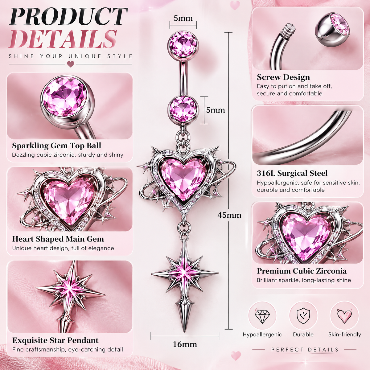Heart Star Belly Button Ring
