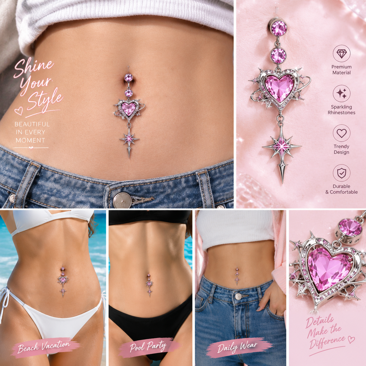Heart Star Belly Button Ring