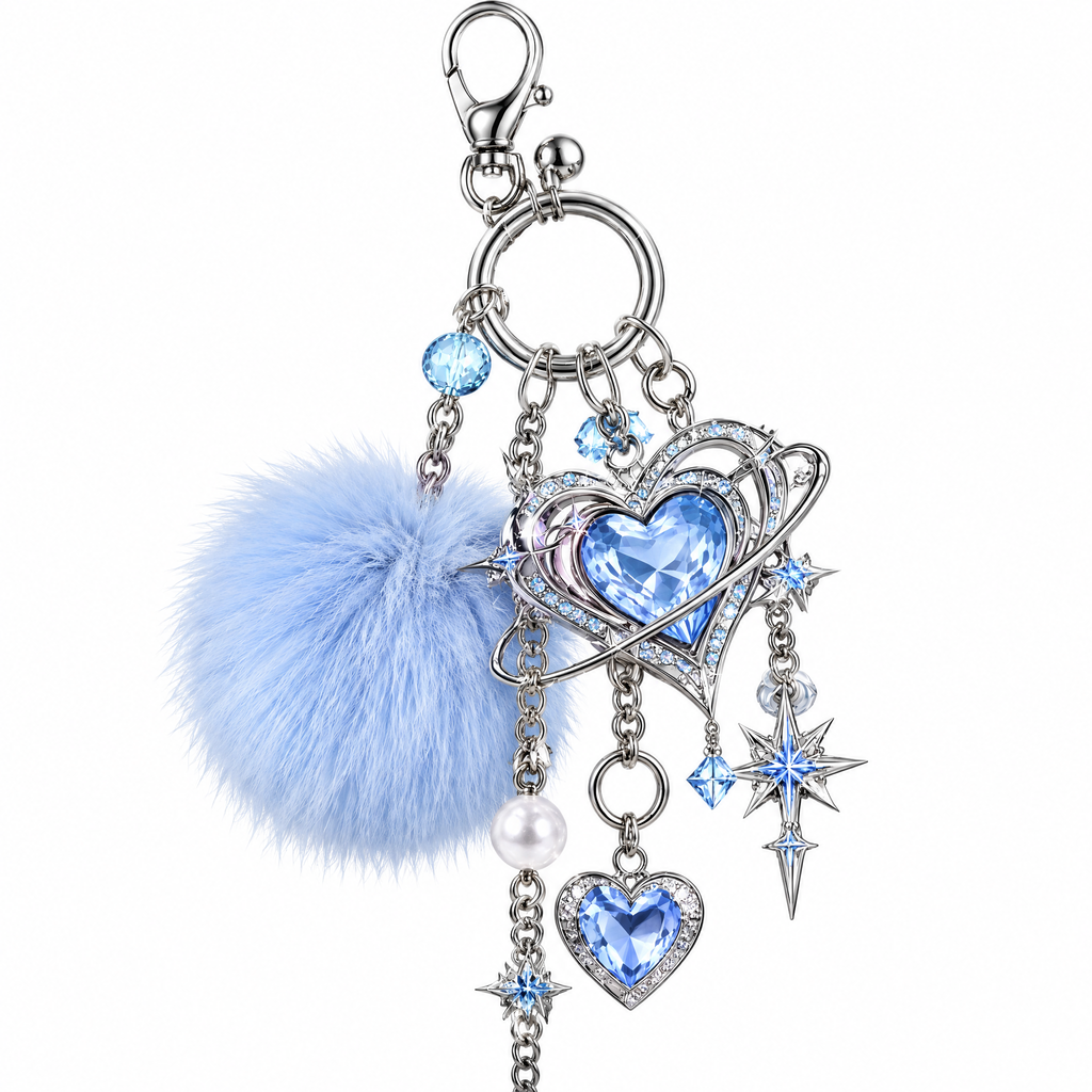 Fluffy Pom-pom Heart Bag Charm